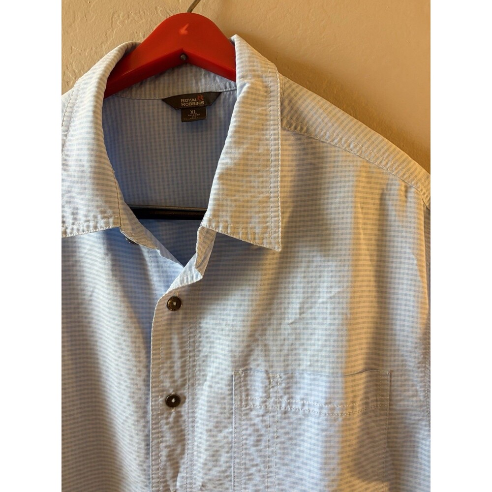 ROYAL ROBBINS Blue Checkered Short Sleeve Button Up Relaxed Fit Men's Size XL - Picture 1 of 6